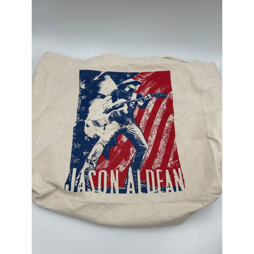 Jason Aldean Canvas Tote Bag American Flag Country Music Concert Merch Cream